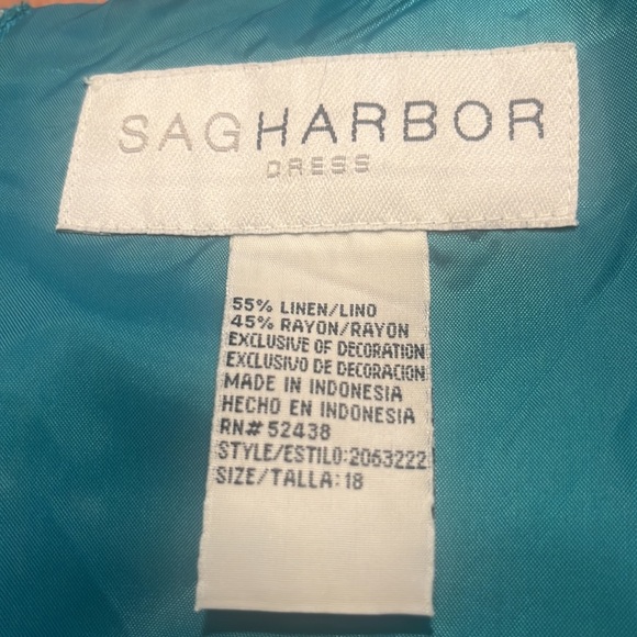Sag Harbor  Linen Embroidered Teal Green Dress - Picture 6 of 8